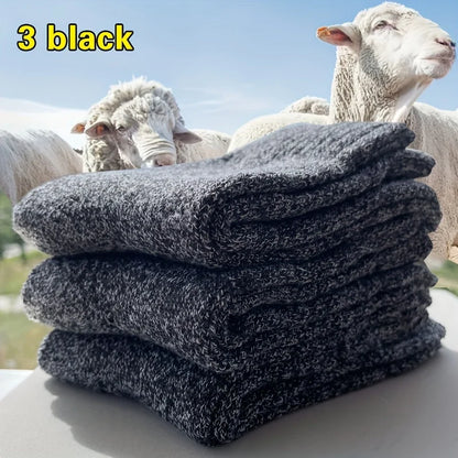 3 Pairs Men's Winter Warm Socks, Thick Towel Mid-Calf Socks, Anti-Cold Snow Boots Socks Elastic Solid Color - Kimlud