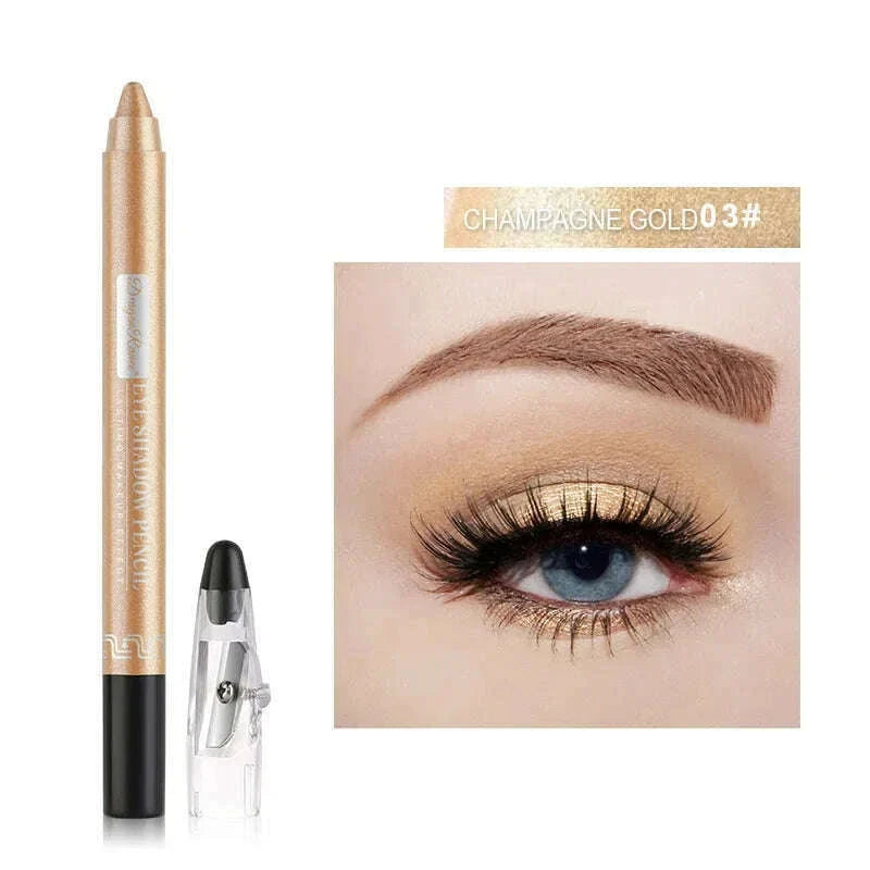 Pearlescent Eyeshadow Pen Lying Silkworm Eyeliner Pencil with Sharpener Matte Waterproof Eye Shadow Stick Eyes Makeup Cosmetics