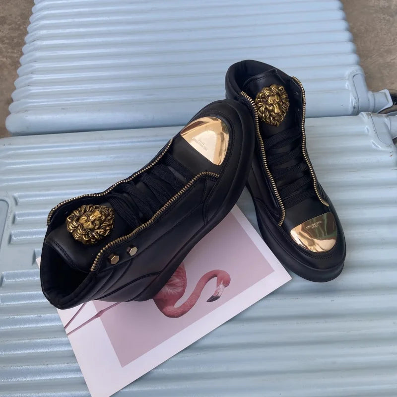 Zip decoration casual sneaker designer shoes for man luxury brand trainers running shoes high top sports casual ankle boots men - Kimlud