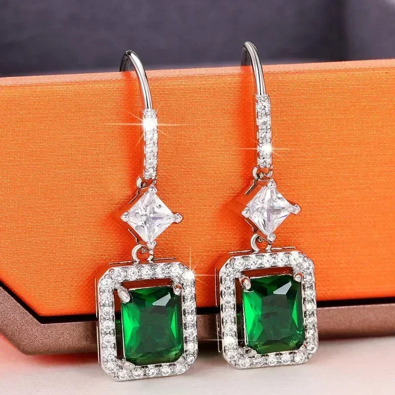 Fashionable Banquet Elegant Emerald Cubic Zirconia Earrings, High-end Inlaid Wedding Style Swaying Jewelry Accessories |...