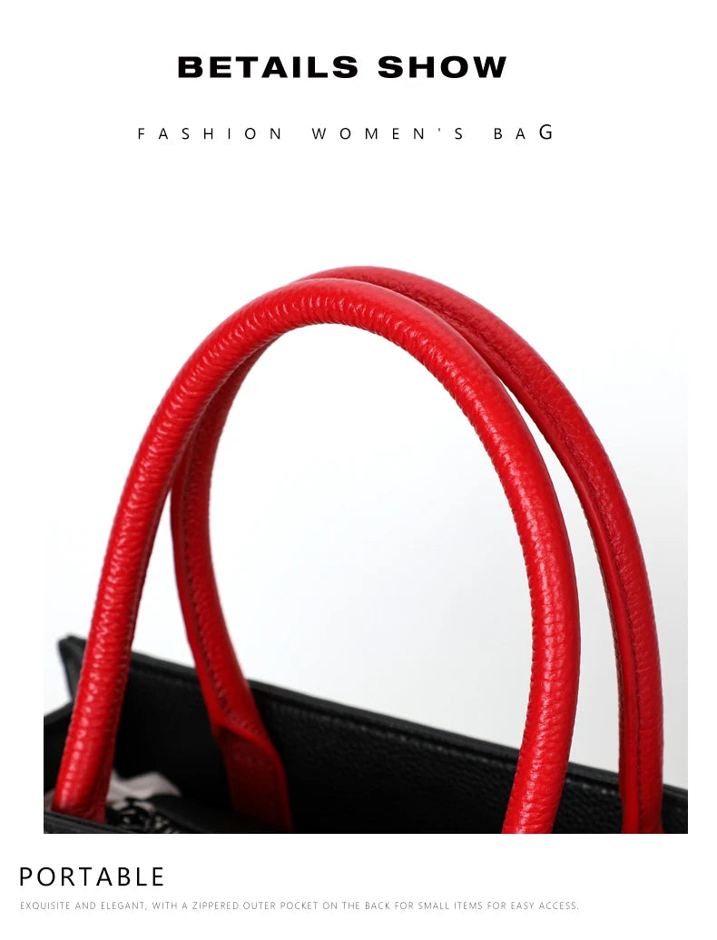 Aidrani  Fashionable women's large capacity handbag with letter print design, made of cowhide material, square, black