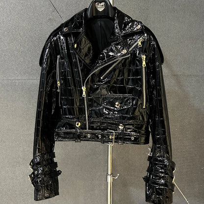 Shiny Blue Women Leather Jacket Real Lambskin Leather Cloth Streetwear Leather Jackets