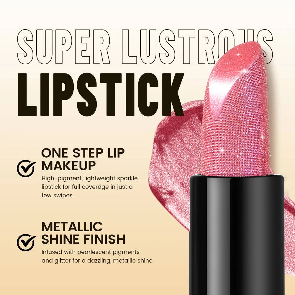 1 PC Glitter Lipstick, a pressable pearlescent lipstick, is very shiny like crushed diamond particles, smooth and long-lasting,