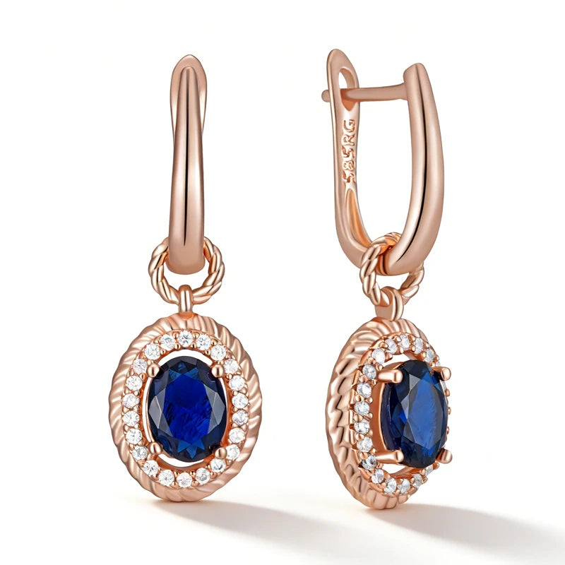 Kinel Hot Shiny Blue Natural Zircon Dangle Earrings for Women Fashion 585 Rose Gold Color Party High Quality Daily Fine...