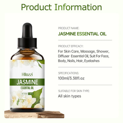 Jasmine essential oil for body massage, aromatherapy diffuser, facial skin care, spa, long-lasting fragrance.