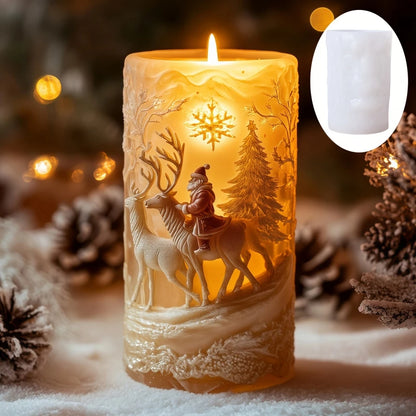 3DReindeer riding Santa Claus relief cylindrical candle silicone mold Christmas tree snowflake snow forest reindeer resin molds
