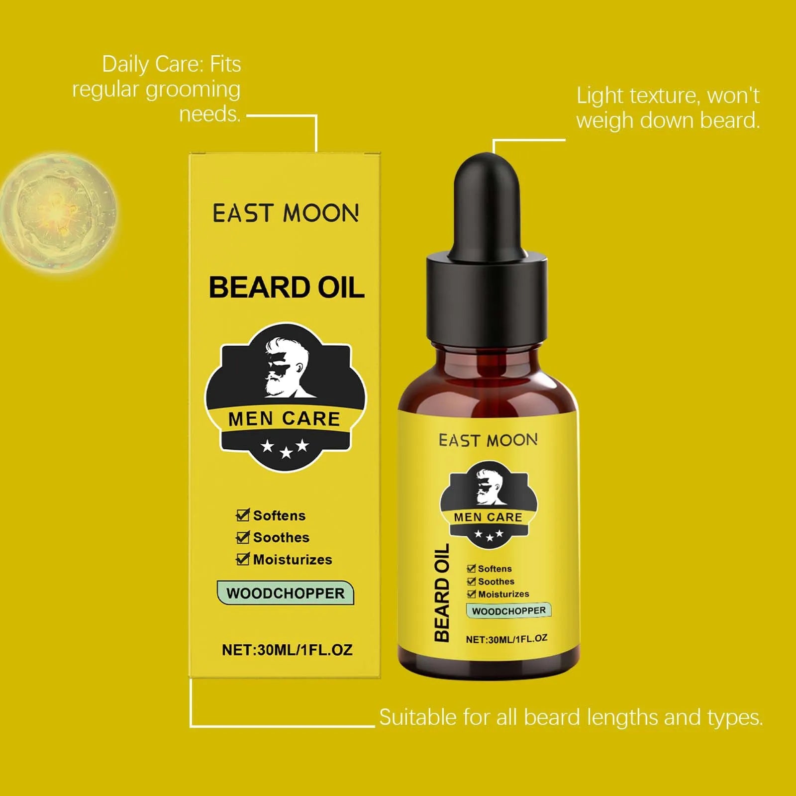 East Moon Men Beard Care Oil Effectively Nourish Quick Absorbing Grooming Soften Healthy Caring Natural Fragrance Beard...