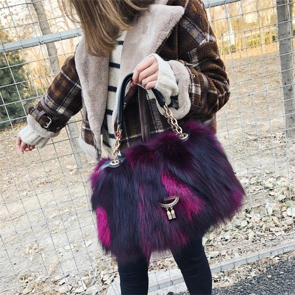 Fox Fur Women's Bag Fashion Large Capacity Furry Women's Handbag Designer Luxury Bag Handheld Crossbody High End Furry Bags Big