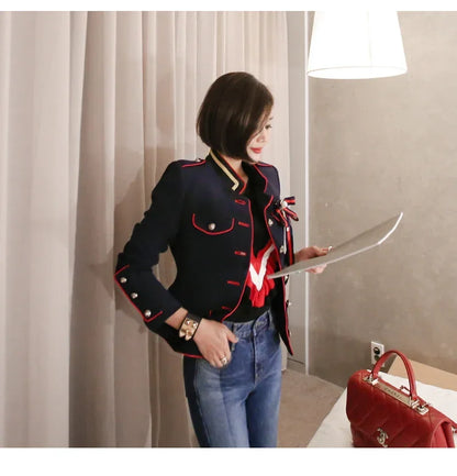 Women's Vintage Stand Collar Single-breasted Long Sleeve Short Jacket Autumn/winter Fashion Slim Fit