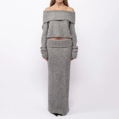 Knitting Off The Shoulder Long Sleeve Women'S Tops Skirt Women'S Sets Sweatshits Sweater Streetwear Wholesale Clothes