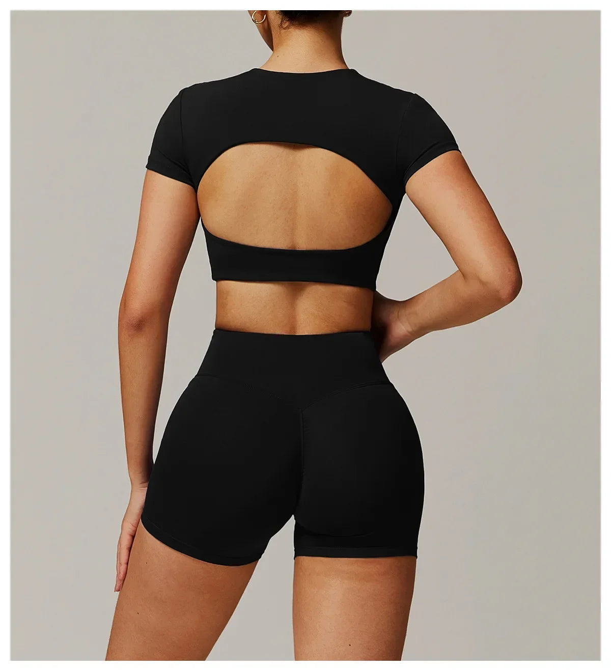 Women Sports Top O-Neck Yoga Crop Tops Short Sleeve Backless Padded Fitness Shirts Push Up Workout Gym T-shirt Running Tights - Kimlud