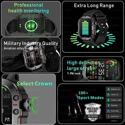 2024New Rugged Military Fitness Smart Watch Men For Android