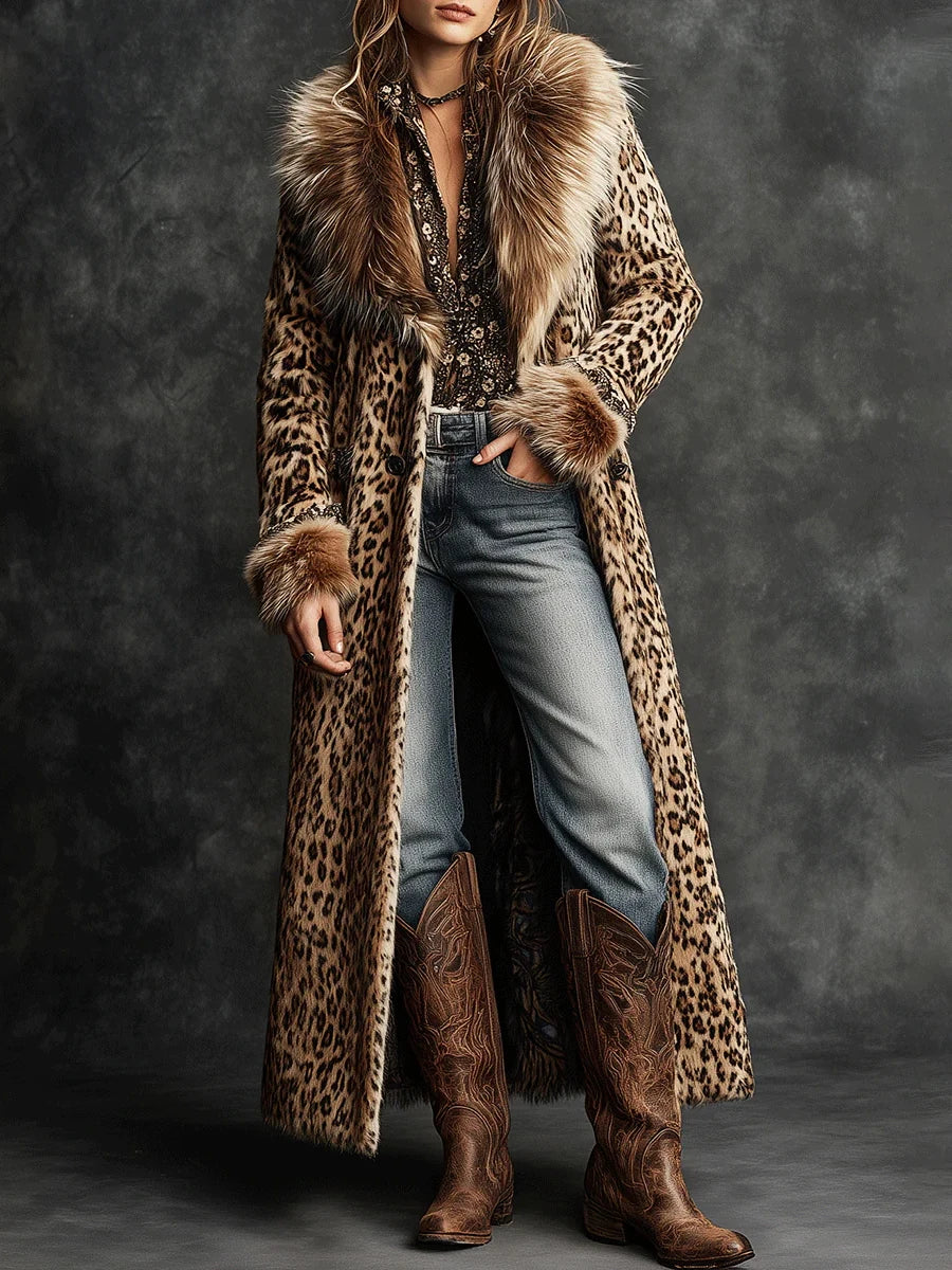 Daily Brown Turndown Collar Long Sleeve Contrast Vintage Faux Fur Coat | Kimlud Premium Shirt