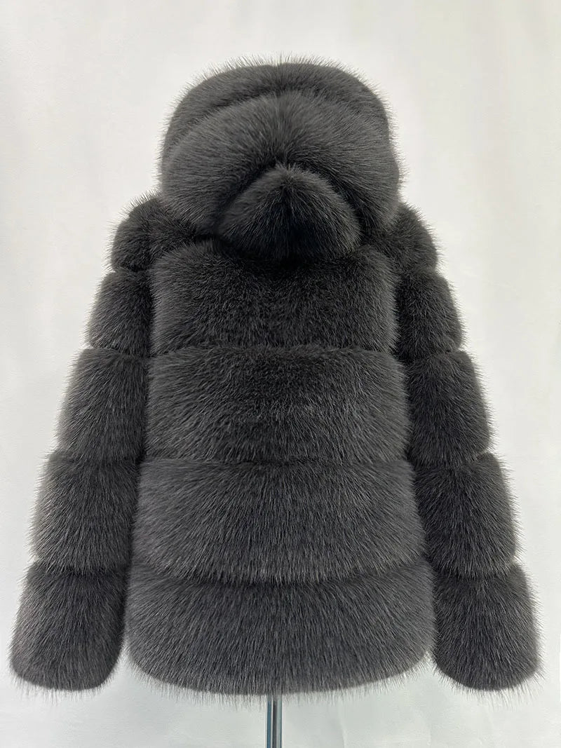 Women Hooded Thick Jackets Fur Faux Solid Zipper Coat Long Sleeve Cardigan Spliced Hoodies Warm Streetwear Coats Winter