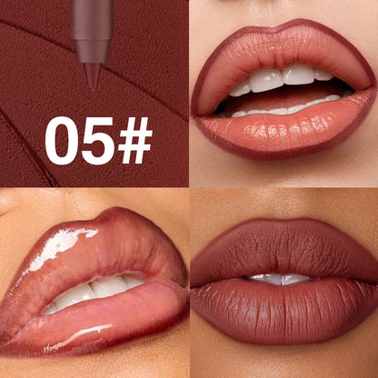 6Colors Waterproof Fadeless Matte Brown Lipstick Lipliner Pen Lips Contour Filling Pen Black Lipliner Makes Its Mouth Look Plump
