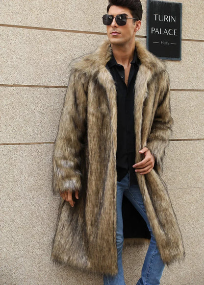 Men Faux Fox Fur Long Jacket Coat Winter Thick Fluffy Long Sleeve Warm Shaggy Luxury Faux Fur Long Jacket Bontjas Jackets Mens