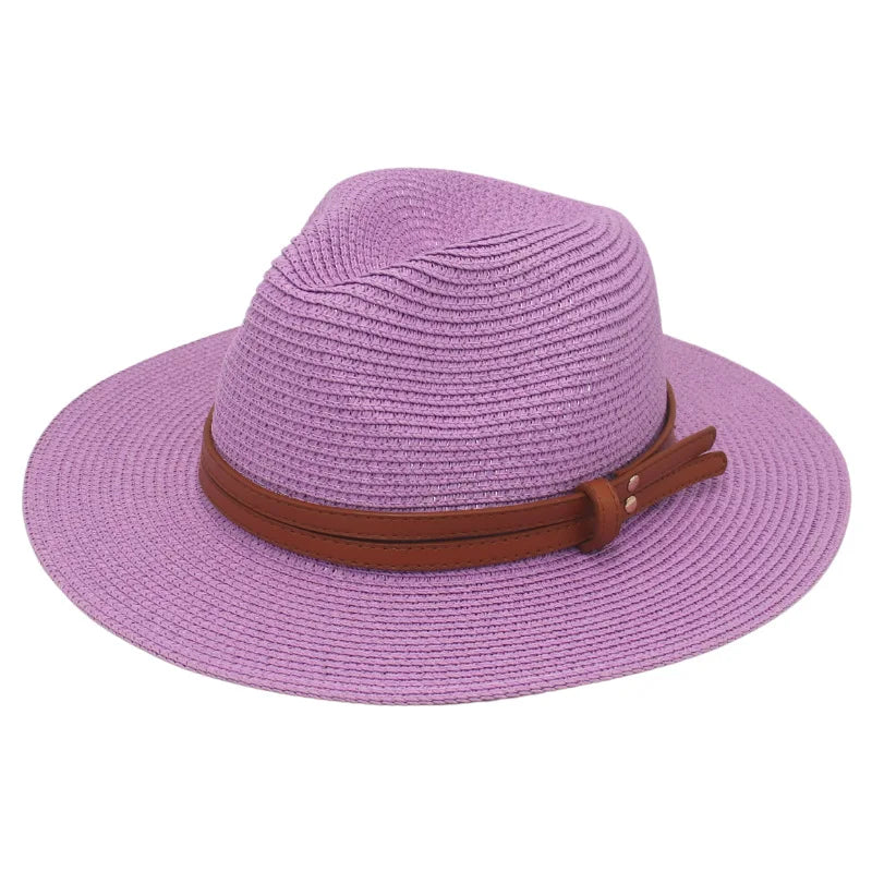 Summer Straw Sun Hat Panama Hats Grass Knitted Gift Hat Breathable Leisure Jazz Hat European American Style Straw Hat Beach Caps - Kimlud