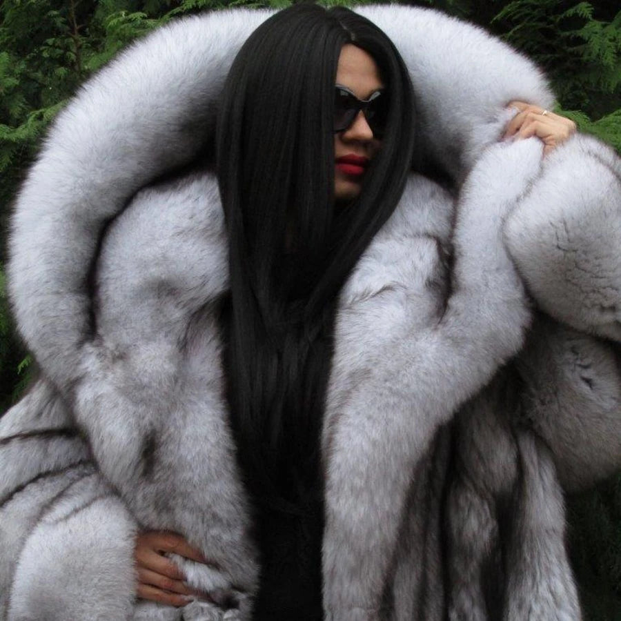 Winter Fashion Fomen's Fur Coat Long Hooded Women's Thick Thermal Coat Fluffy Faux Fox Fur Coat | Kimlud Luxury Coat