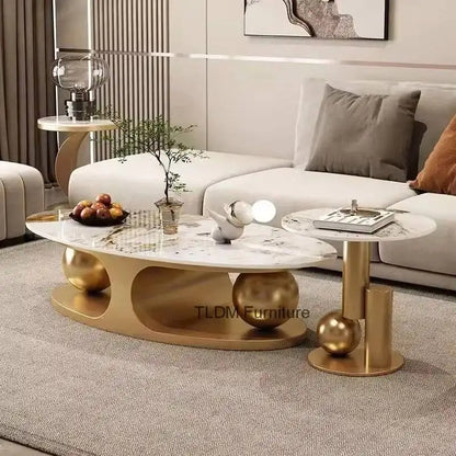 Iron Rock Plate Coffee Tables Nordic Living Room Furniture Home Italian Art Corner Table Light Bright Luxury Oval Side Table Set - Kimlud