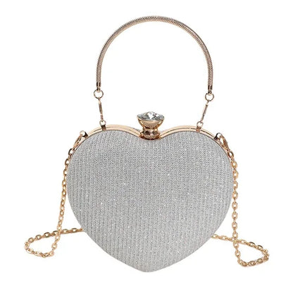 Evening Clutch Bag Women Bag Shiny Handbag Heart Shape Metal Clutches Bag Fashion Chain Shoulder Crossbody Bag Luxury Lady Purse
