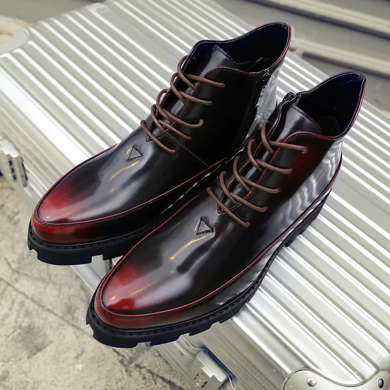 Italian Luxury Brand Winter Snow Boots Leather Ankle Boots Men High Top Platform Motorcycle Boots Botas Hombre Invierno Bottes