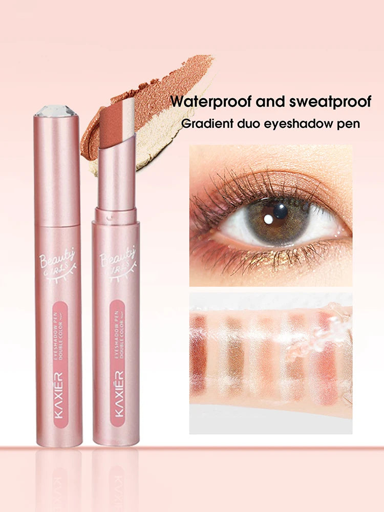 Gradient two-color eye shadow pen waterproof, sweat proof, not easy to smudge, pearlescent, fine shiny, lazy eye shadow...