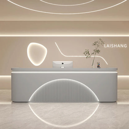 Unique White Reception Desks Organizers Display Drawer Led Lights Reception Desks Aesthetic Modern Bureau Commercial Furniture - Kimlud