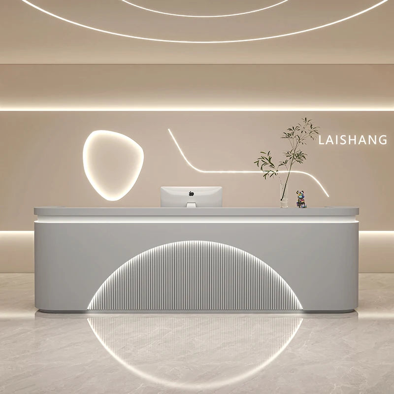 Unique White Reception Desks Organizers Display Drawer Led Lights Reception Desks Aesthetic Modern Bureau Commercial Furniture - Kimlud