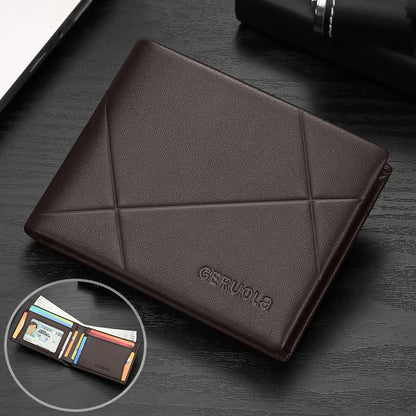 GERUOLA Men’s Short Genuine Leather Wallet with RFID Protection, Minimalist Geometric Stitching Leather Wallet
