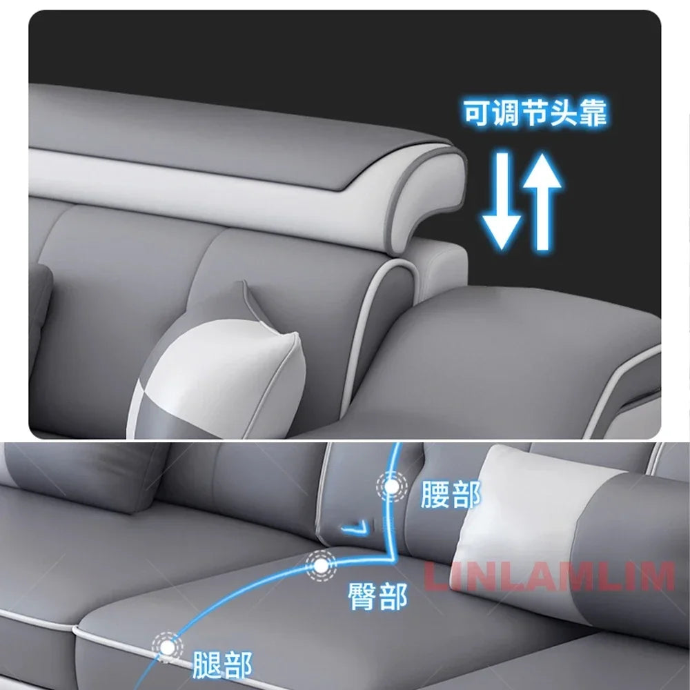 Linlamlim Modern Scientific Fabric Sectional Sofa Set with Chaise Lounge, Bluetooth Speakers, USB Charging Ports for Living Room