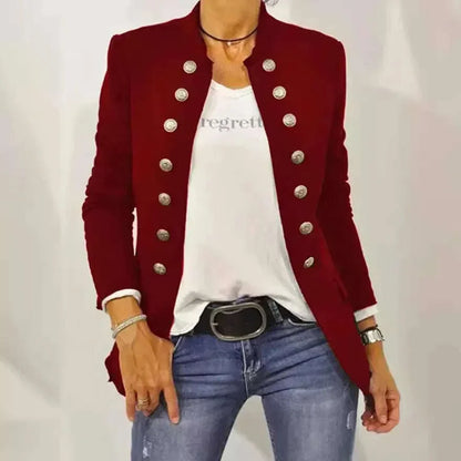 Women's Solid Color Stand Up Collar Cardigan Button Decoration Casual Jacket Autumn/winter 2024 Autumn