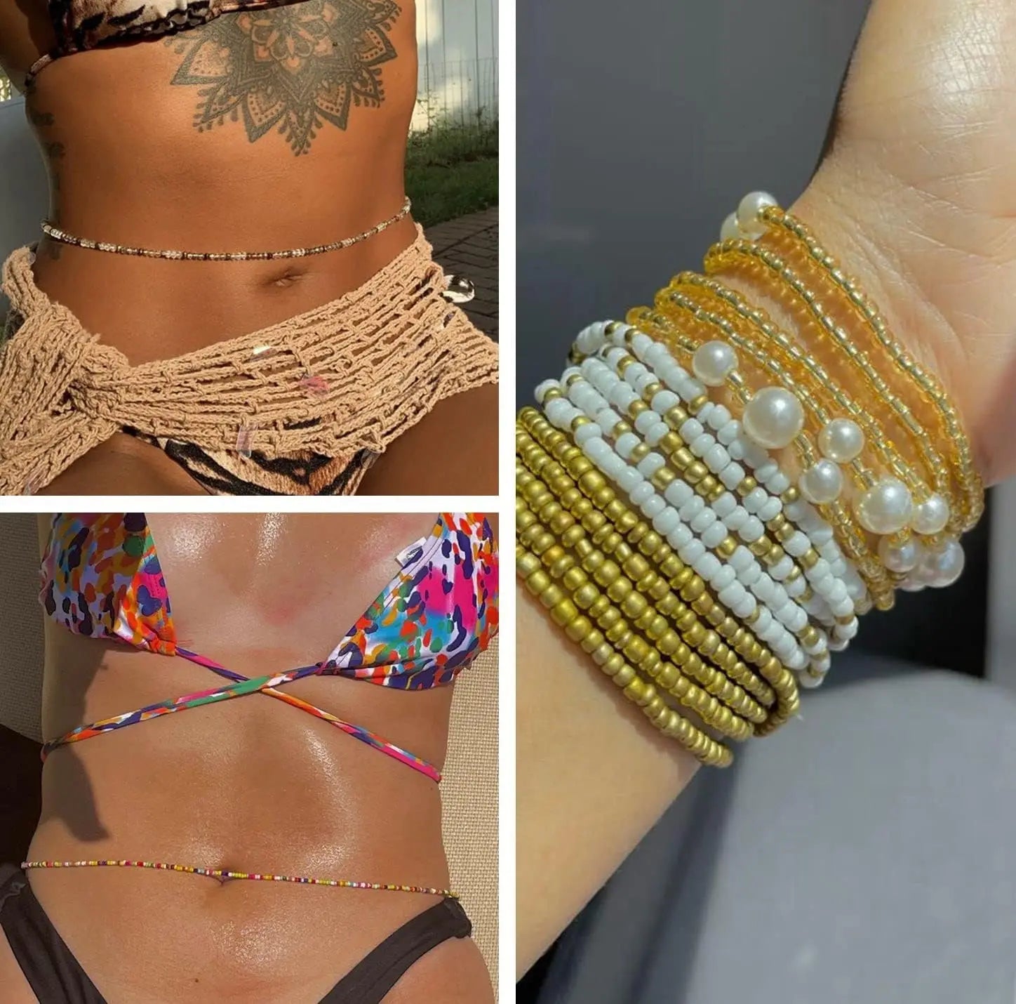 8PCS African Waist Beads for Women Teen Girls Elastic Layered Belly Bead Body Chain Waist Beads Pack Colorful Waist Jewelry - Kimlud