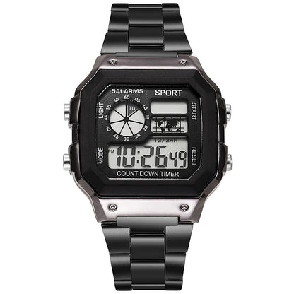 MAYZHISU Classic Men's Digital Watches Luxury Stainless Steel Strap Sport Watches Men Military Clock LED Sport Wristwatch - Kimlud