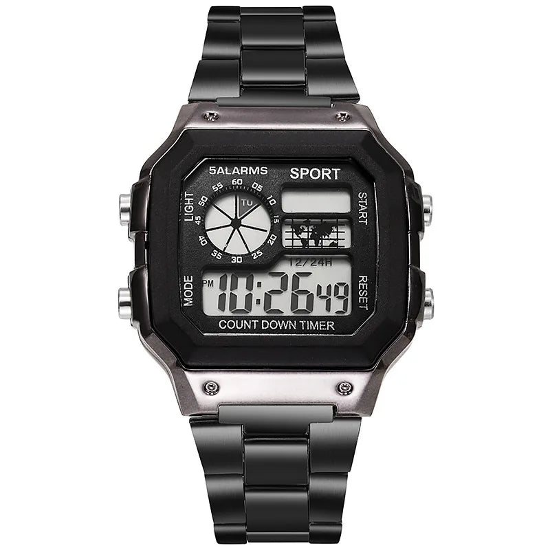 MAYZHISU Classic Men's Digital Watches Luxury Stainless Steel Strap Sport Watches Men Military Clock LED Sport Wristwatch - Kimlud