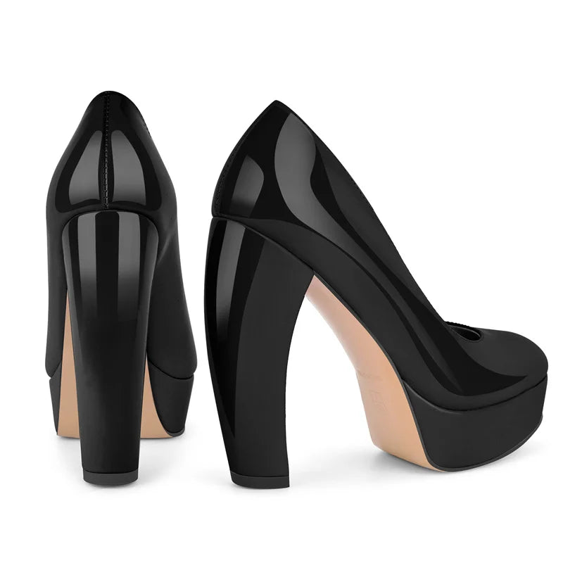 Onlymaker Women Round Toe Platform Patent Leather Chunky Heel Pumps High Heeled  Office Dress Classic Pumps Heels