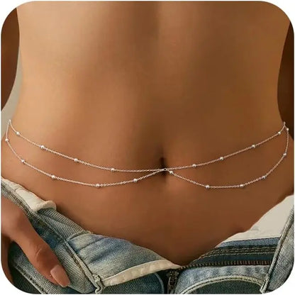 Waist Chain for Women Waterproof, 14K Gold Plated STAINLESS STEEL Layered Belly Chain Sexy Bikini Satellite Beads Body...
