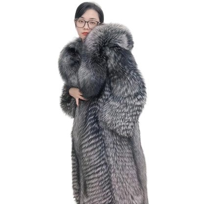Women Winter Coat Real Fox Fur Coat X-long Luxury Clothes Hooded Natural Fluffy Fur Jacket Ladies Fashion Streetwear Hot