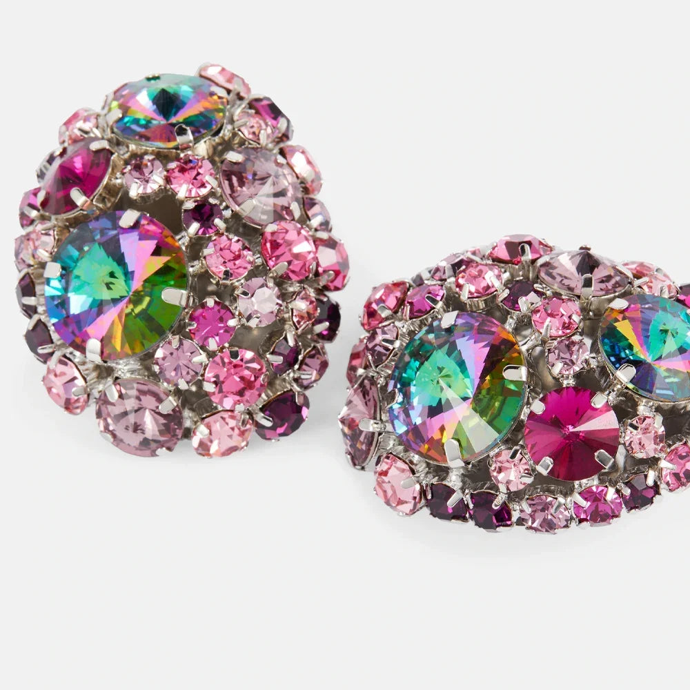 Round Crystal Ear Clip Earrings No Piercing Jewelry Free Shipping Christmas Gift Colorful Rhinestone Clip Earrings for...