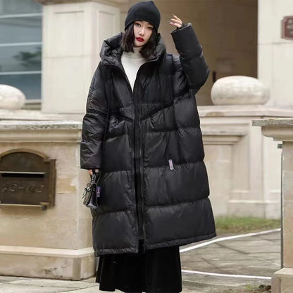 Lagabogy 2025 New Winter Women Oversize Long Puffer Coat Female Thick Warm White Duck Down Jacket Hooded Loose Parkas Outwear