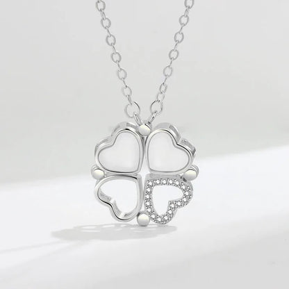KOFSAC Luxurious Two In One Love Heart Four Leaf Clover Necklace 925 Silver Jewelry Zircon Lucky Grass Fashion Women Girl Gifts