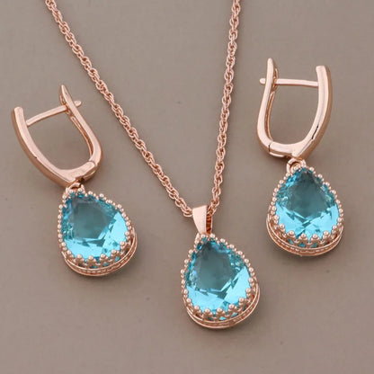 New Trend Luxury Quality Dangle Earring And Pendant Sets for Women 585 Rose Gold Color Wedding Jewelry Set