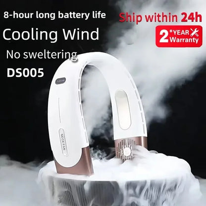 8000mAh USB Hanging Neck Fan Portable Bladeless Mini Rechargeable Mute LED Digital Display Electric Air Cooler Handheld - Kimlud
