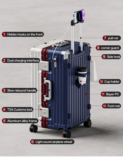 Luxury Travel Suitcase High Quality Upgrade Thicken PC Material Rolling Luggage with Aluminum Frame TSA Lock...