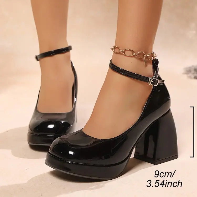 9cm Patent Leather Mary Janes Shoes Women Platform Pumps 2026 Spring Block High Heels Shoes Cosplay Lolita Shoes for Girls
