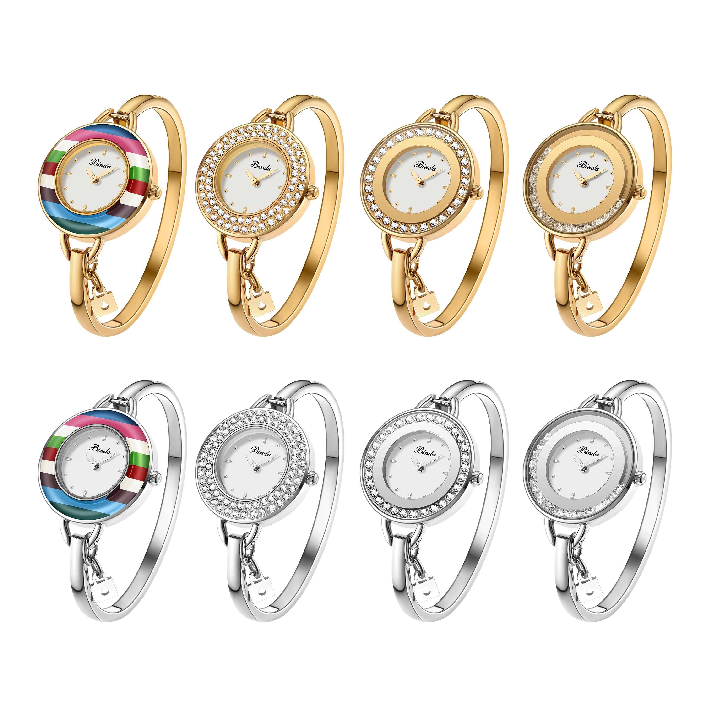 Binda Women’s Elegant Waterproof Quartz Watch – Rainbow Gold Stainless Steel Bracelet, Round Delicate Dial | Kimlud Mid...