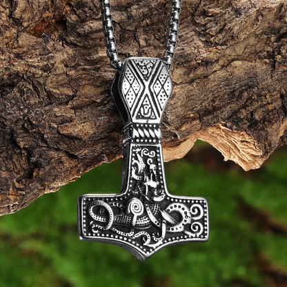 Viking Thor's Hammer Double Side Carving Men Necklaces With Pendant Stainless Steel Jewelry Male Women Punk  Accessories Gifts
