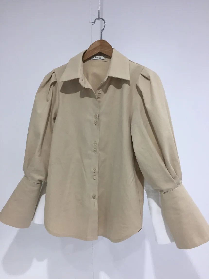 Spring Loose Bubble Sleeved Shirt Y2k White Shirts Women Chain PU Leather Vest Top Blusas Mujer De Moda 2024 Casual 2 Sets - Kimlud