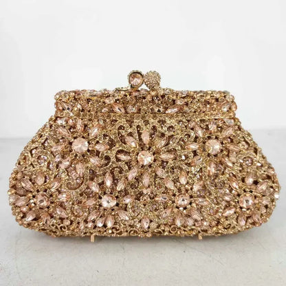 Boutique De FGG (in stock) Flower Crown Clutch Silver Crystal Evening Handbag Women Party Prom Bag Bridal Clutches Wedding Purse - Kimlud