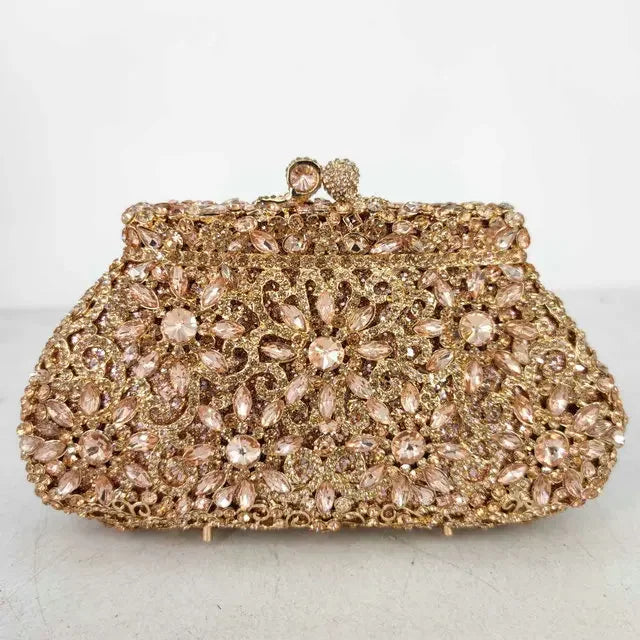 Boutique De FGG (in stock) Flower Crown Clutch Silver Crystal Evening Handbag Women Party Prom Bag Bridal Clutches Wedding Purse - Kimlud