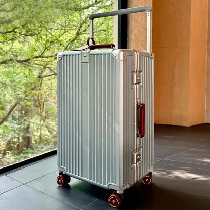 New Aluminum Frame Wide Handlebar Rolling Luggage Large Capacity Trolley Suitcase with Colorful Silent Spinner Wheels TSA Lock